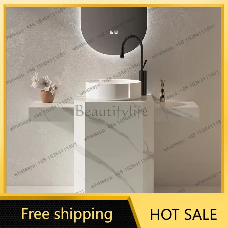 LJY Slate column extension side wash basin integrated floor type face wash balcony bathroom wash table Crack shelves hotel furni