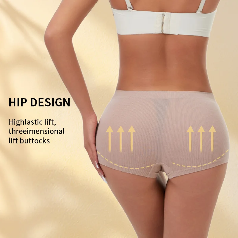 Cross border foreign trade underwear women's mid waist ribbed European and American breathable flat angle safety underwear sport