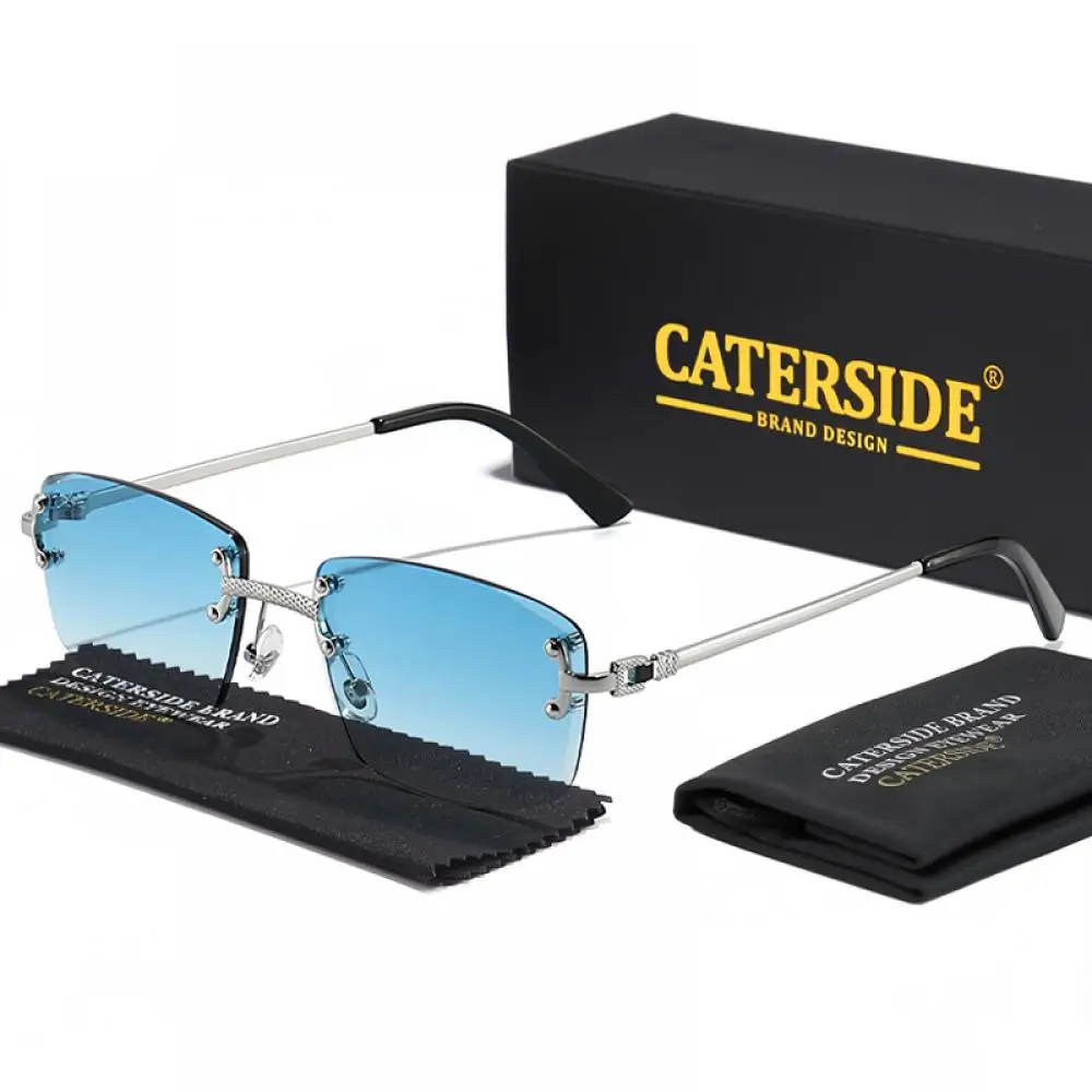 CATERSIDE Rahmenlose Sonnenbrille für Herren und Damen, luxuriöse Outdoor-Party-Sonnenbrille, Metallrahmen, Spiegel-Verlaufsgläser, UV400 – Detail 14
