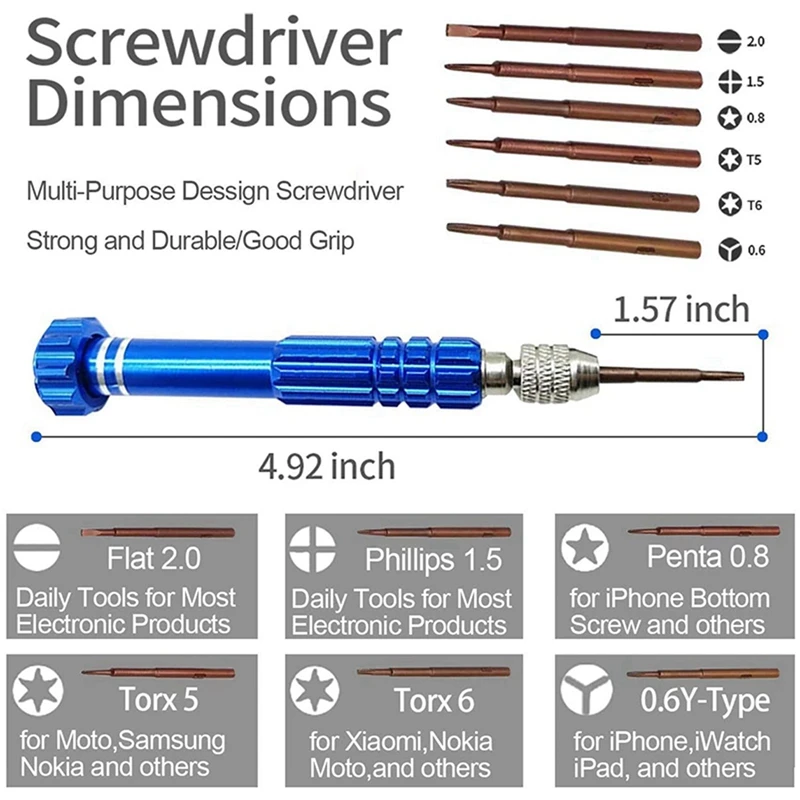 TOP 10X Magnetic 6 In 1 Tiny Screw Driver Kit, Small Screwdriver Set Perfect Mini Screws For Cell Phones, Watch