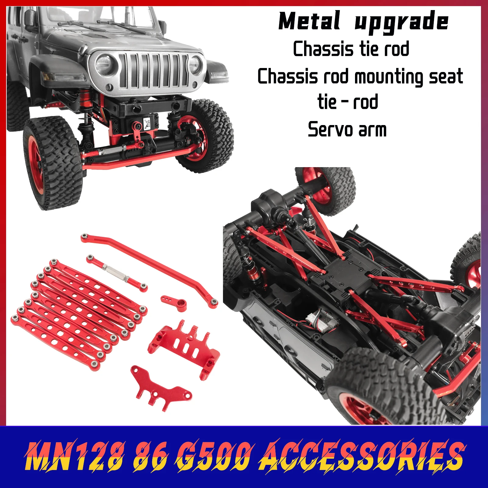 

Aluminum alloy chassis rod rod fixed seat steering rod servo arm set for MN128 86 G500 remote control car accessories