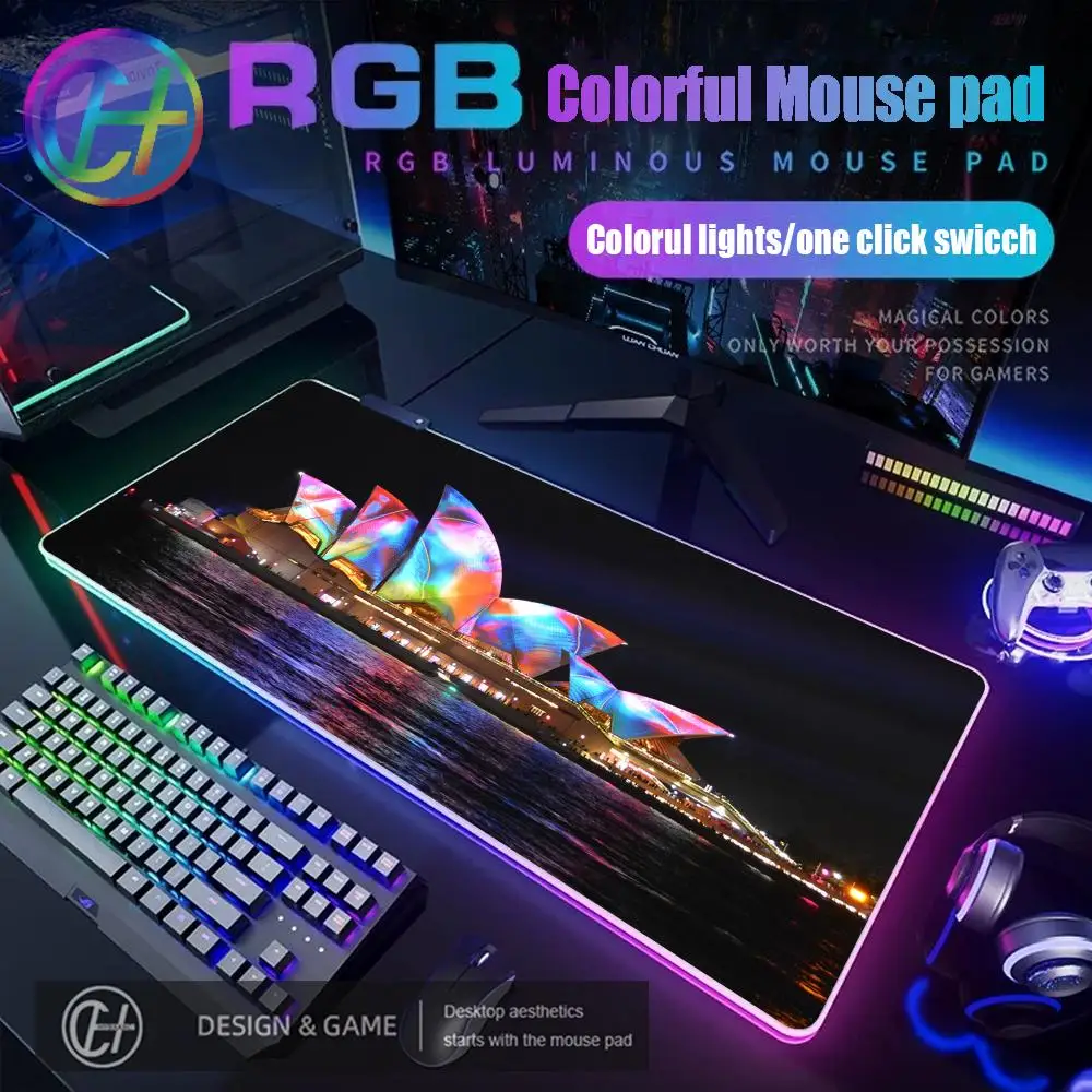 

Коврик для мыши Sydney Opera RGB игровой коврик для мыши настольный коврик HD геймер большой светодиодный светильник XXL коврики для мыши ПК компьютерный ковер