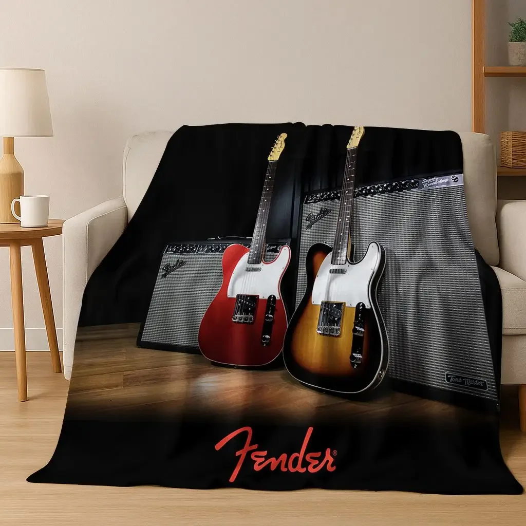 3D Fender Guitar Bass Instrument Music logo Flannel Blanket Soft Warm Throw Blanket for Bed Bedroom Room Living Room Travel Gift