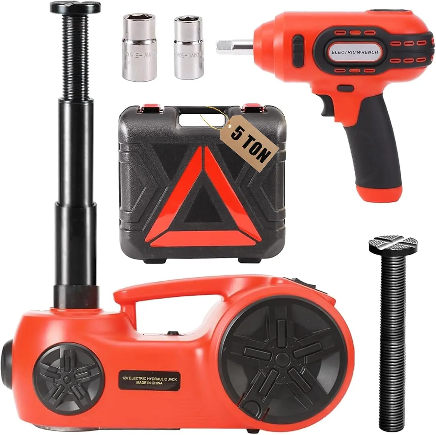 Upgraded Electric Car Jack Kit 5 Ton Wrench Tire Inflator Pump | 12V Portable Hydraulic Lift Range 20.9 Inch for SUV Sedan Truck