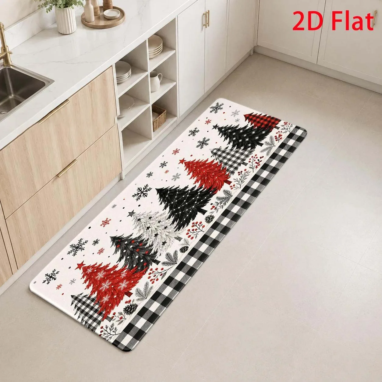 Area Runner Rugs 1 2 3 Pcs Set White Christmas Tree Buffalo Plaid Kitchen Bedside Laundry Room Hallway Floor Door Mat
