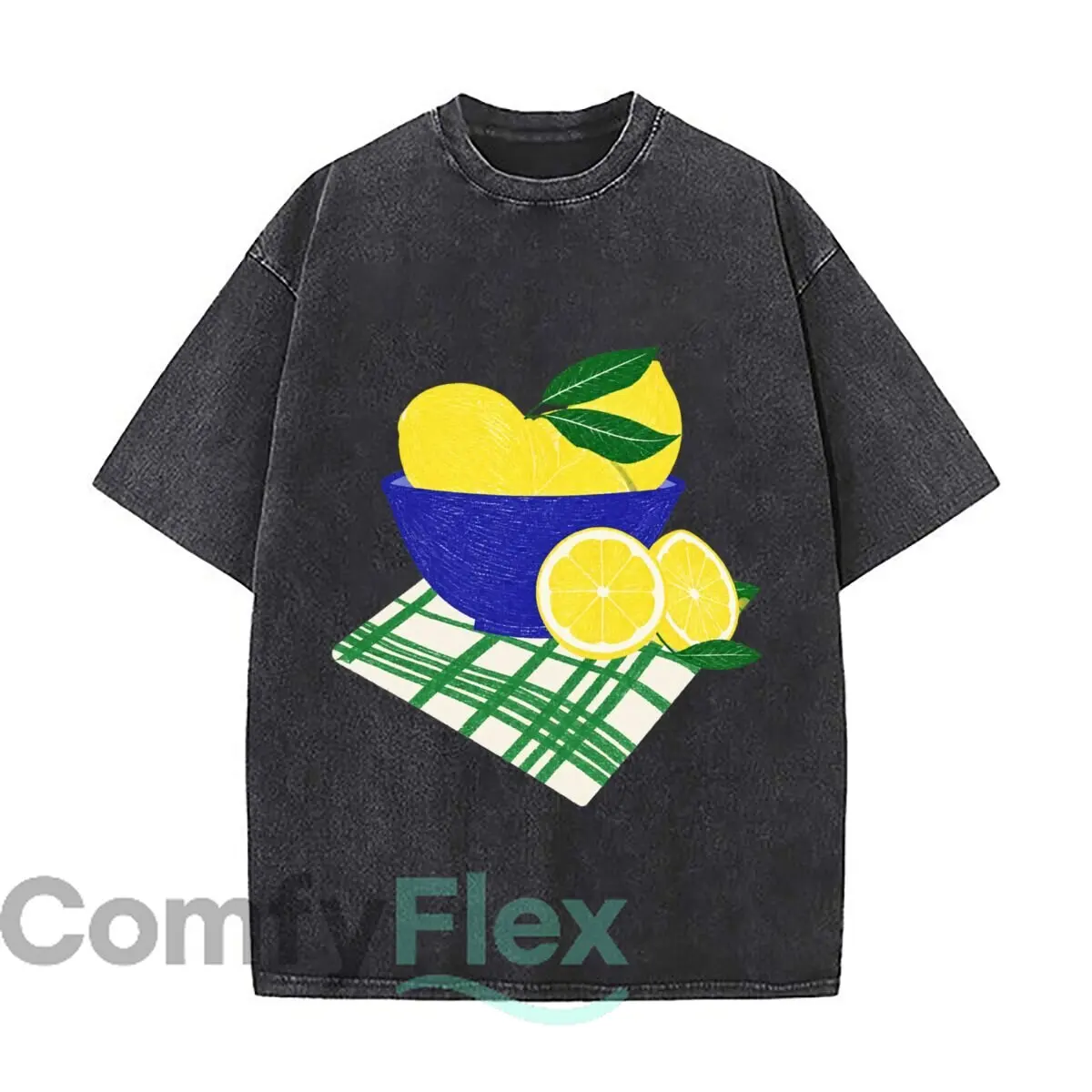 Lemon Bowl Fresh Yellow Fruit Graphic Distressed Vintage Oversized Streetwear Tops for Coffee Dates