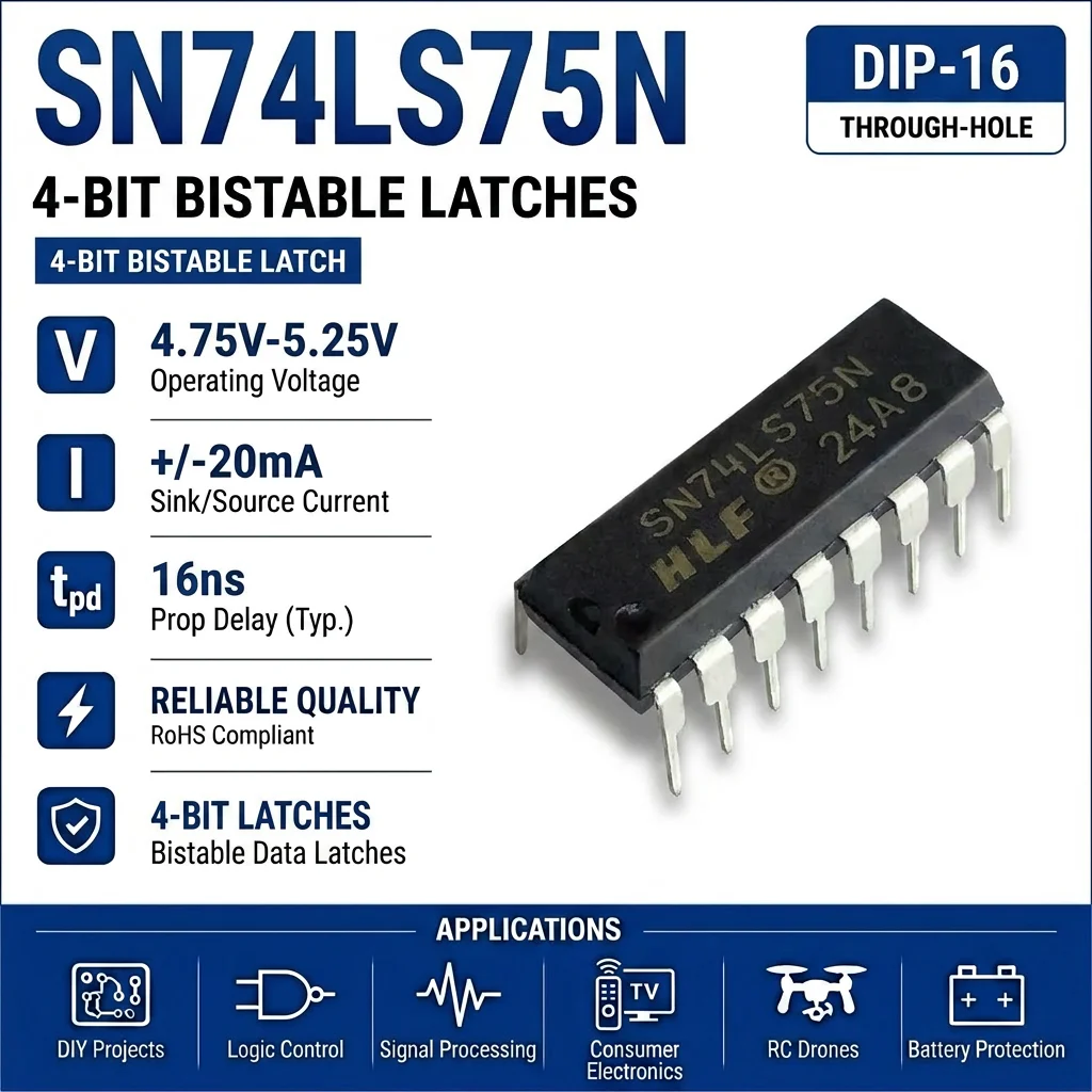 (25 pcs) SN74LS75N DIP-16 SN74LS75 Quad D-Type Latch