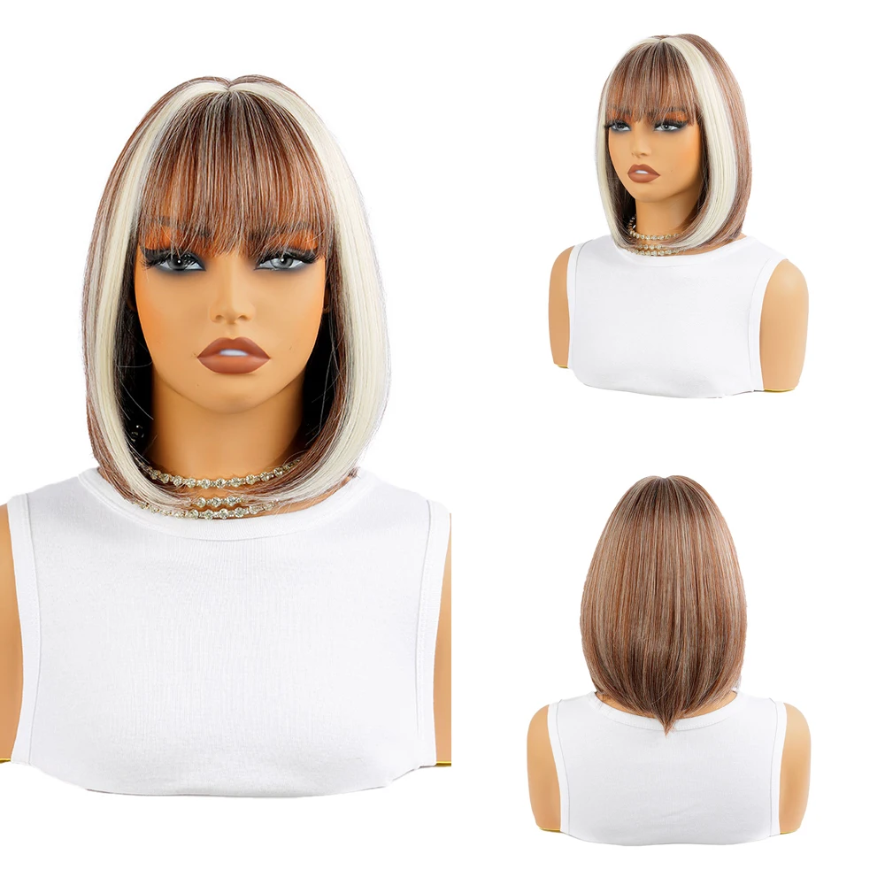 The Pink And Purple Ombre Bob Synthetic Short Straight Hair Is A Natural Heat-Resistant Wig Suitable For Women'S Daily Parties
