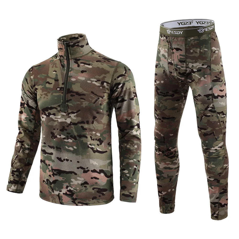 Winter Thick Warm Thermal Underwear Set Men's Camo Compression Fleece Base Layer Quick Dry Thermo Cycling Training Gym Clothing