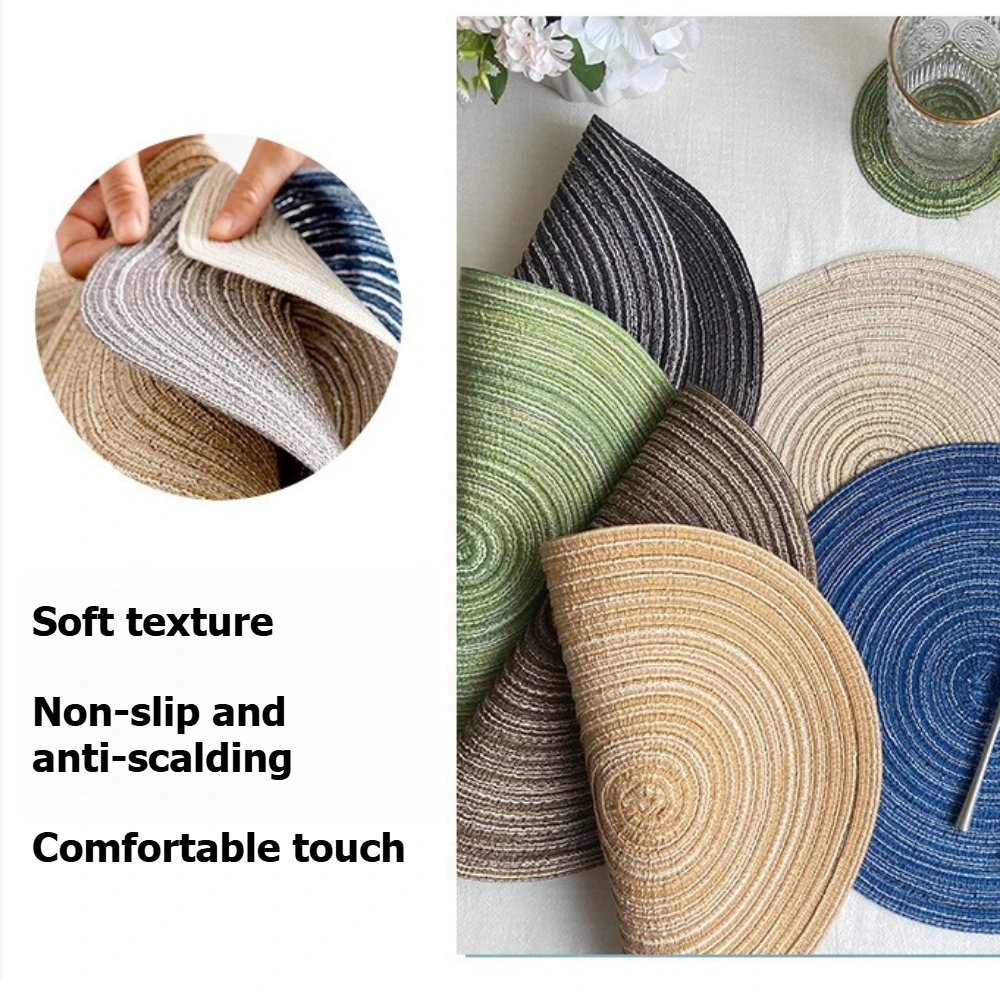 5pcs-38cm Woven Ramie Placemats Round Table Mats Anti Slip Dining Table Mats Individual Plate Pads Kitchen Drink Cup Coasters