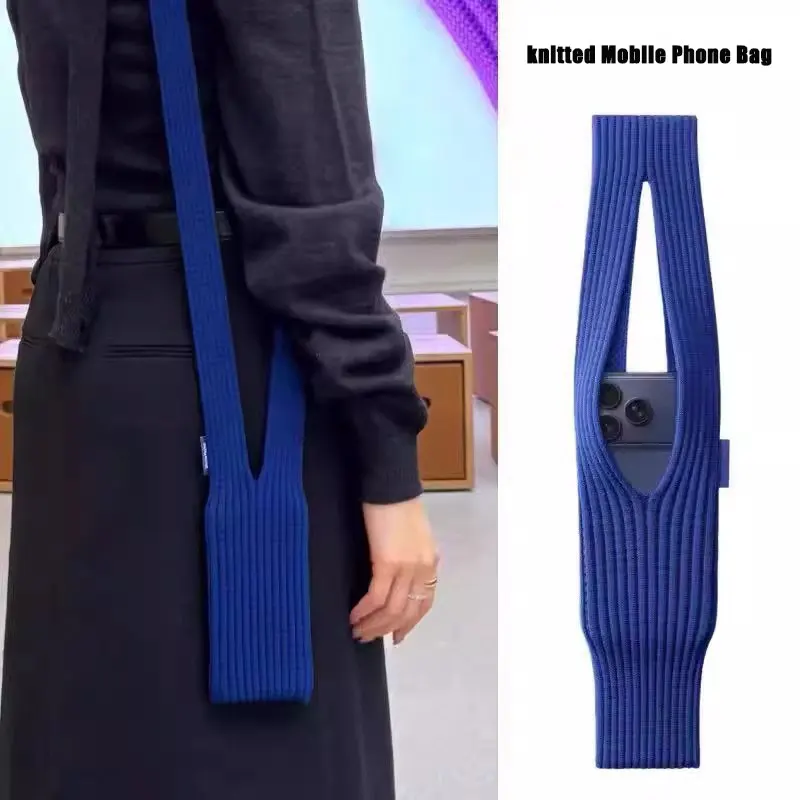 Tas Ponsel Rajutan, Kantong Ponsel, Penutup Pelindung Kain Jaring Bergaris-Tas Penyimpanan Rajutan 3D Serba Guna
