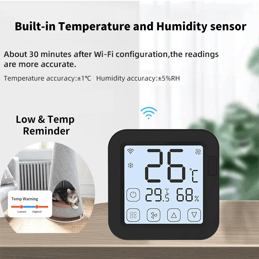 Tuya Smart Air Conditioner Thermostat مستشعر درجة الحرارة والرطوبة المدمج لجهاز التحكم عن بعد بالأشعة تحت الحمراء يدعم Alexa Google Home