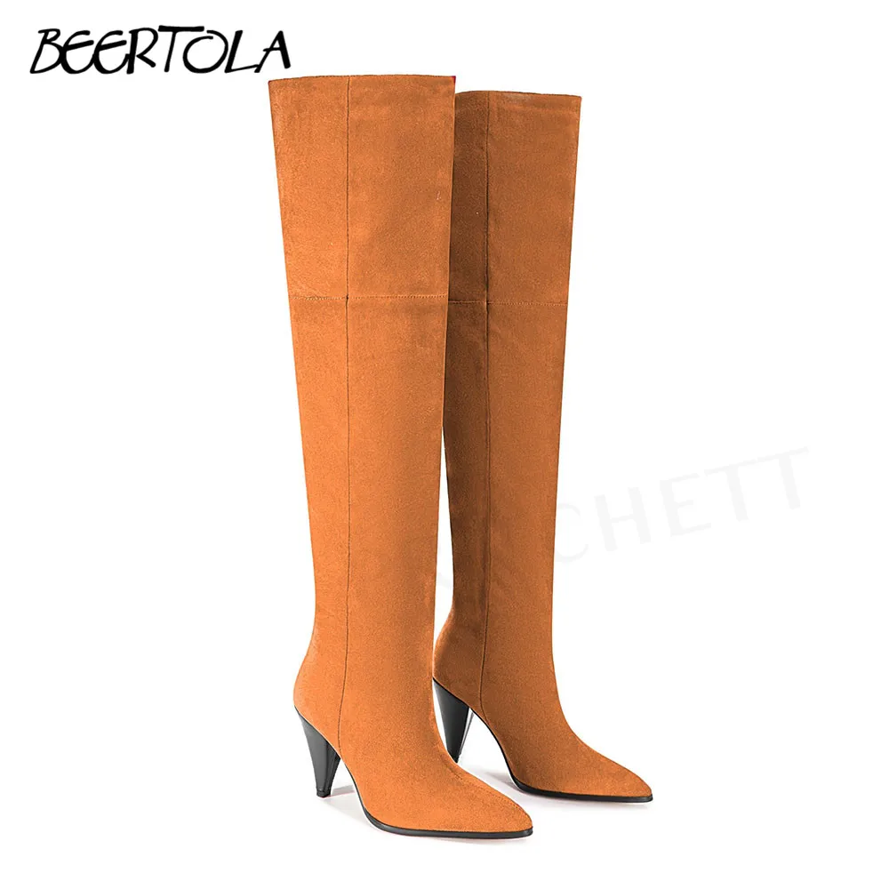 Pointed Cone Heel Boots Autumn and Winter Multi-Color Pleated Knee-High Boots Catwalk Large Size Fashion Women's Boots