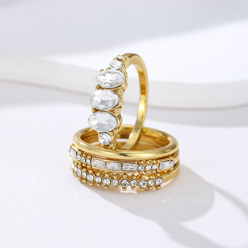 4 Pieces/set of Fashionable and Luxurious Zircon Inlaid Women's Rings, Bridal Engagement Jewelry, Banquet Accessories Gifts