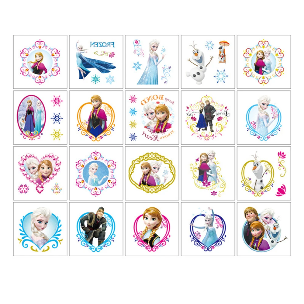 Disney Princesa Elsa Tatuagem Temporária Adesivos, Decalque impermeável, Cute Cartoon, Kid, Girls Party Gift, Recompensa Toy, 20pcs