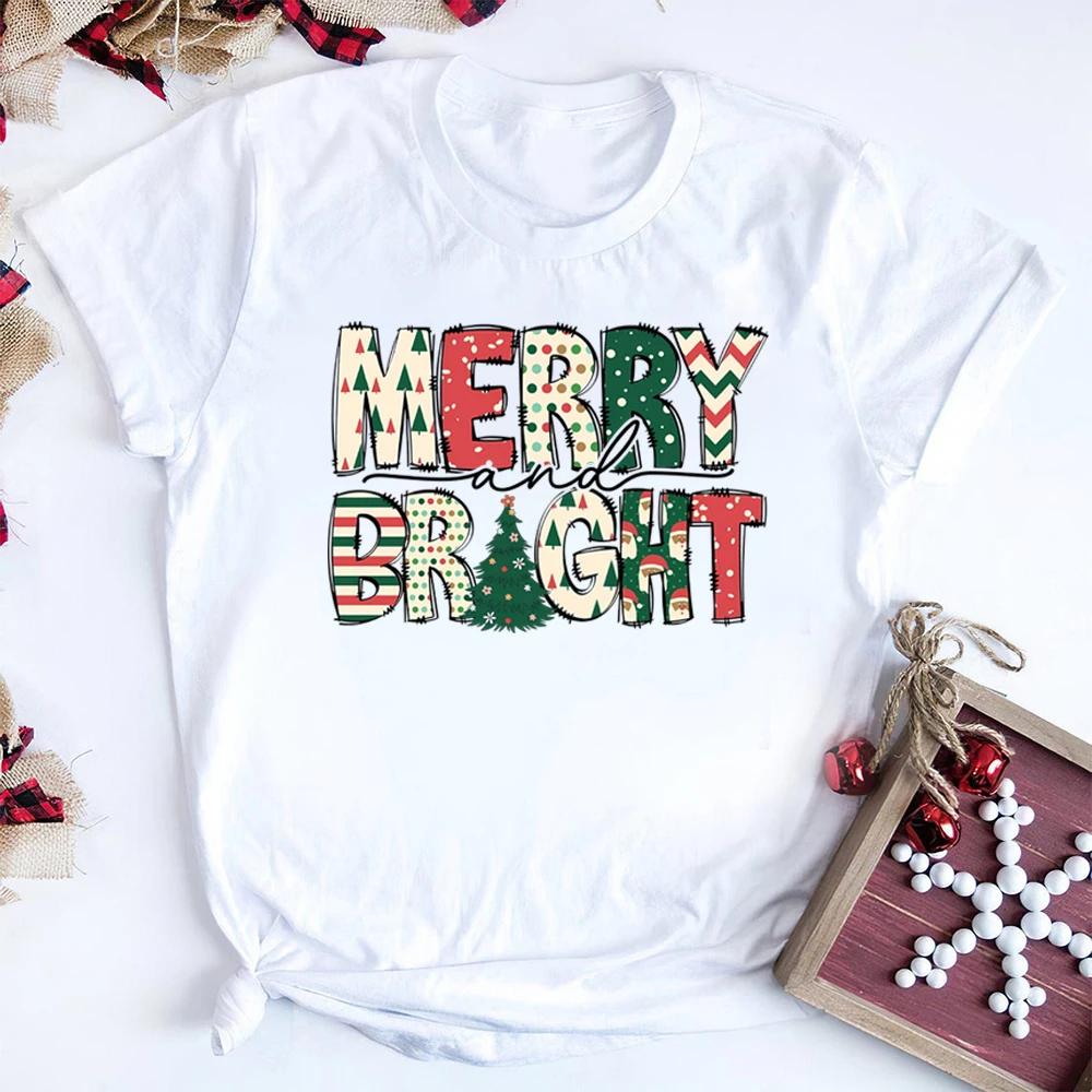 Merry and Bright Christmas Shirt Vintage Christmas Tree Graphic Tee Most Time of The Year Santa Shirt Merry 2025 Harajuku Tshirt