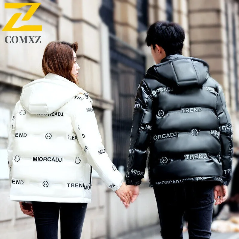 COMXZ Men Down Jacket Glossy Surface Design Adventure Warm Lightweight Parka Fashion Hooded Travel Windproof Winter Garment