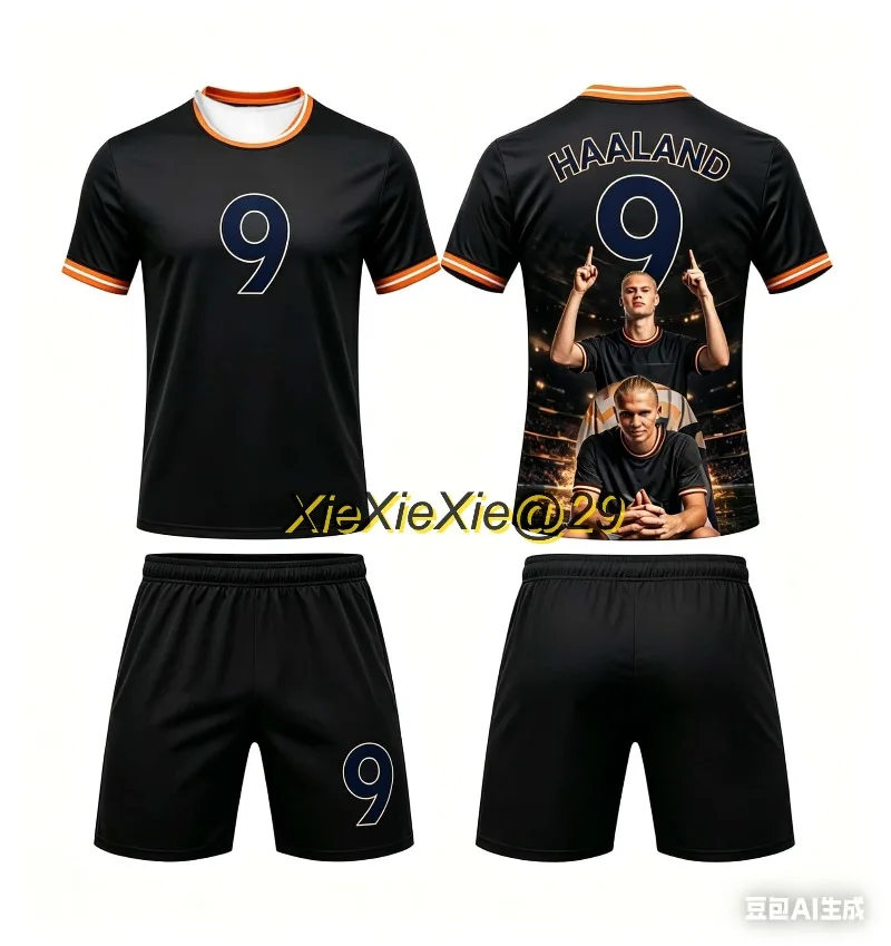 AI Haaland #9 Football Fan Clothing: Boys Girls Children's T-shirts and Shorts Set, Jersey Suitable for Father and Son Clothing