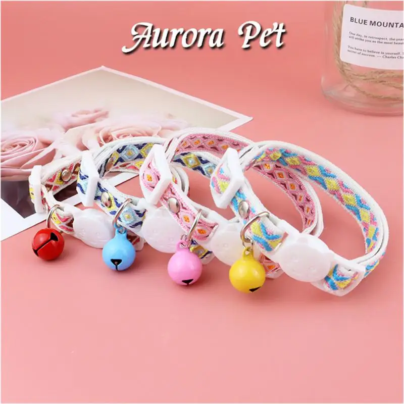 Cat Collar With Bells Anti-choking Adjustable Ethnic Jacquard Pet Supplies Cat Collar Safety Necklace