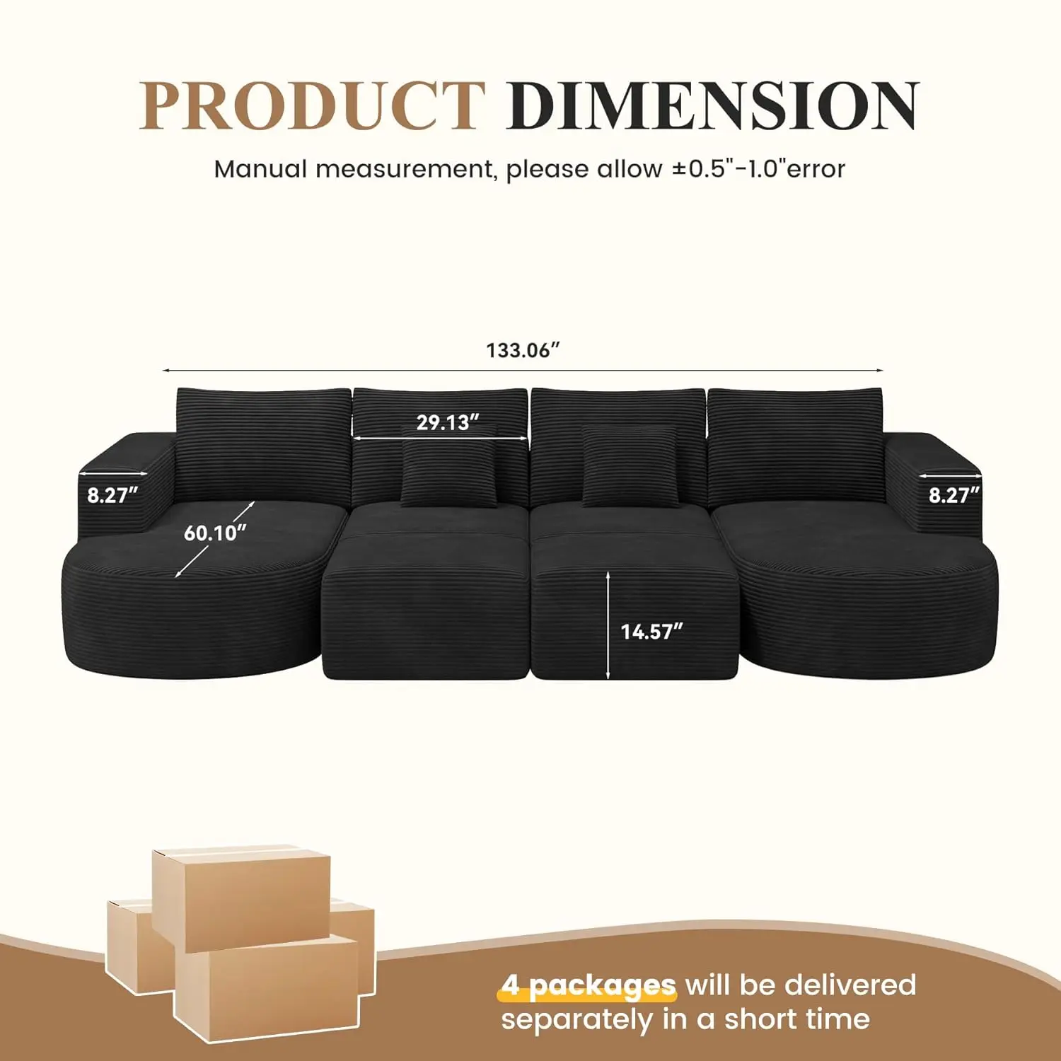 Convertible Modular Cloud Couch Corduroy 4 Seat Sectional Sofa Bed Equipped 2 Chaise And Ottoman For Household Living Room
