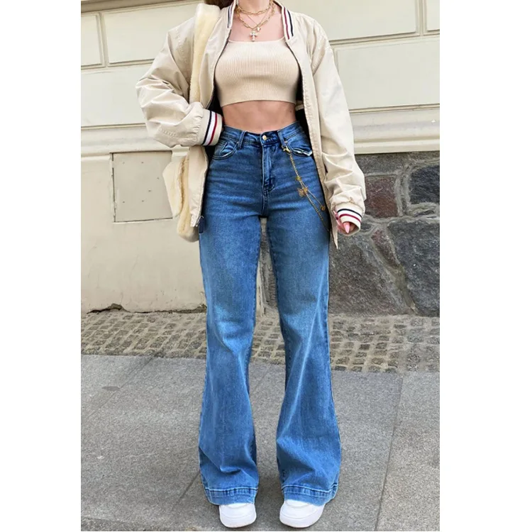 Jeans Women Straight Pants 2025 Streetwear Mid Waist Distressed Washed Pockets Floor Length Vintage Basics Trousers Denims