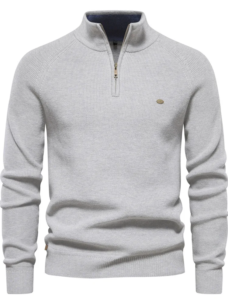 

Мужской вязаный свитер с воротником-стойкой на молнии, повседневный, с длинным рукавом, свободный крой, полный цветовой ассортимент