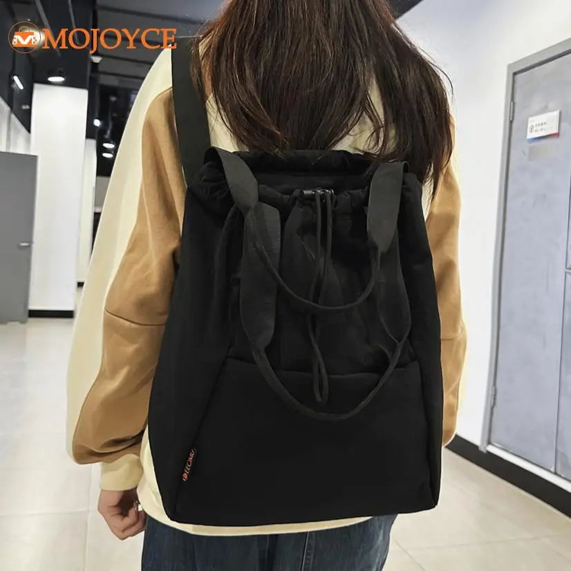 Women Nylon Padded Fashion Backpacks Drawstring Fluffy Shoulder Bag Large Capacity Students Bookbag Down Waterproof Tote Handbag