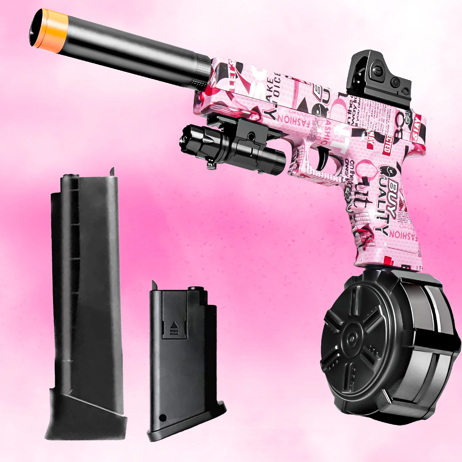 Pistola giocattolo con sfera gel scoppio elettrico e modalità single-shot manuali, con tre riviste, batteria ricaricabile, presa elettrica esterna