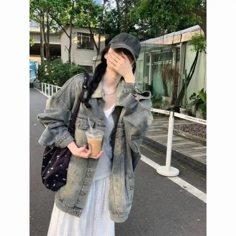 

Retro American Slimming Denim Jacket Women Early Autumn New Loose Casual Design Sense Shop Hot Sale Cotton Full Sleeve Coat