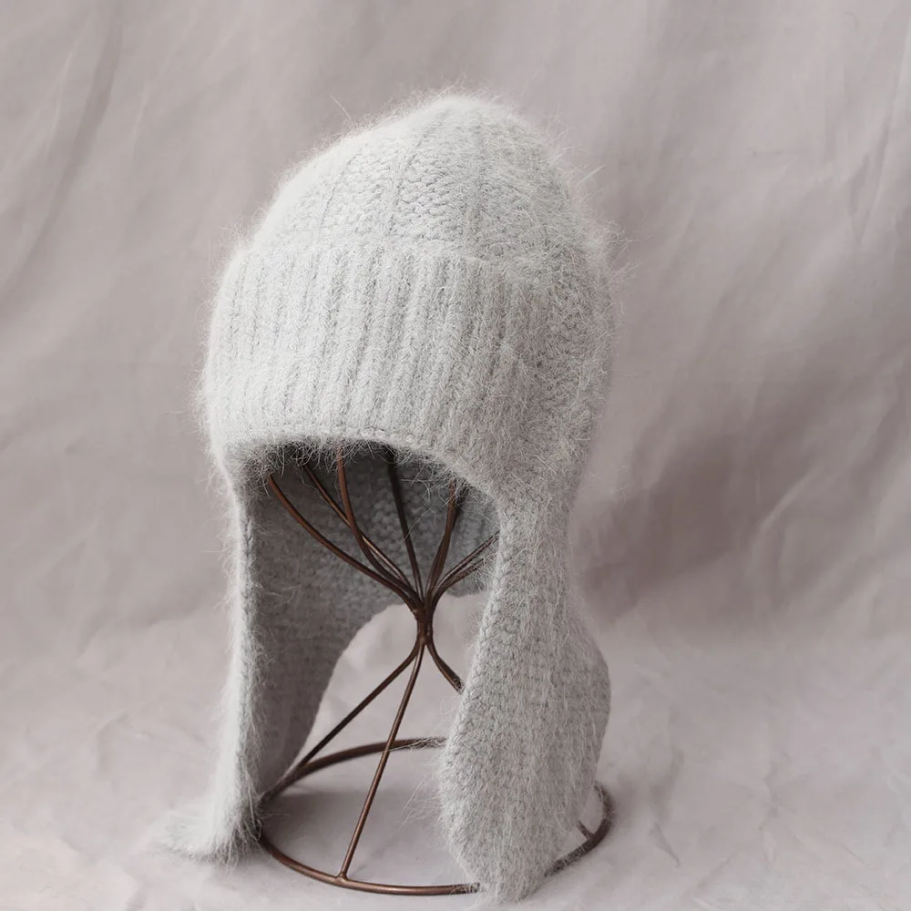 Winter New Fashion Ladies Rabbit Ears Hat Knitted Rabbit Hair Warm Angora Wool Thunderbolt Hat Simple Ins Rabbit Velvet Hat