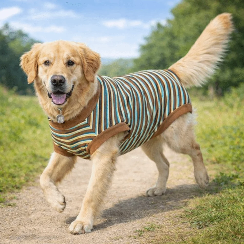 Dog Jumpsuit Striped Dog Sterilization Suit Washable Comfortable Fleece Anti-Licking Vest Warm Post-Operative Suit Female Spay