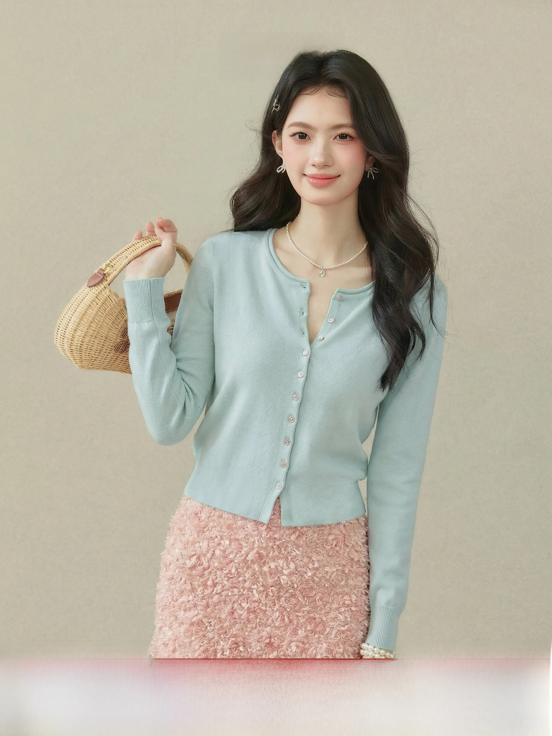 

Spring Music Festival een Knitted Open Cardigan Jaet for Plump Women Micro Fat Inner Wear Top Long Sve Regular Length