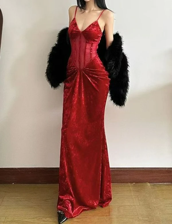 2025 عيد الميلاد السنة الجديدة رداء خفيف فاخر مثير شبكة الربط فستان جميل الظهر المرأة #1