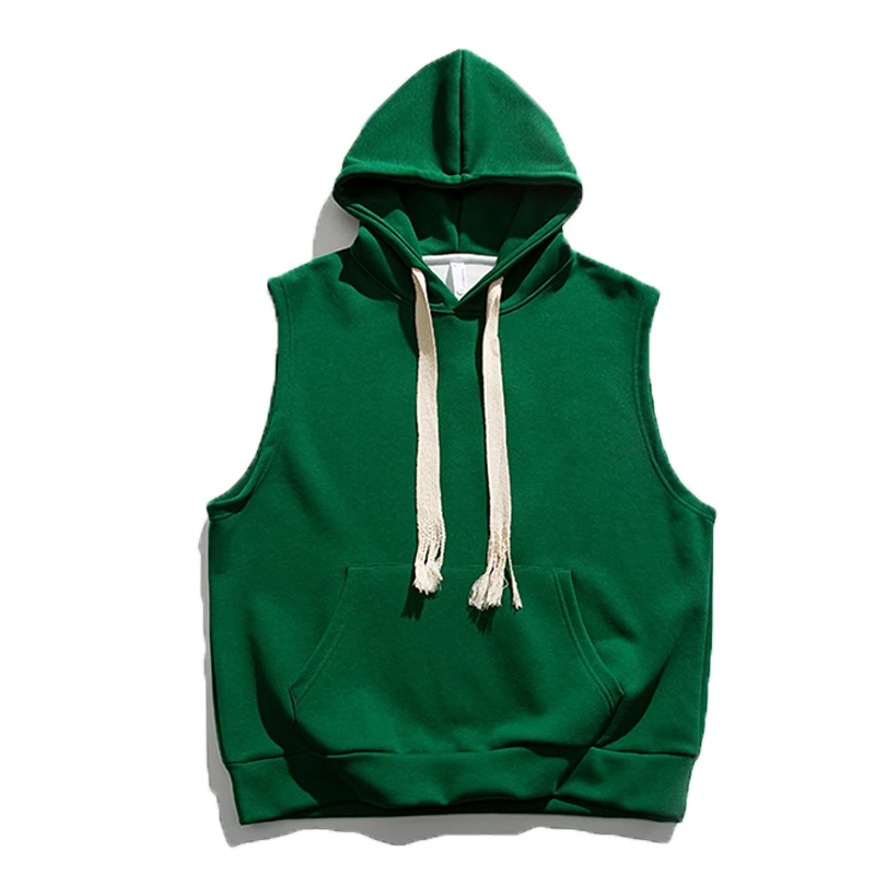 

Sleeveless Sweater Men's Loose Spring Autumn Sports Vest Hooded Vest Bottoming Shirt Japanese Retro Solid Color Hooded Sweater