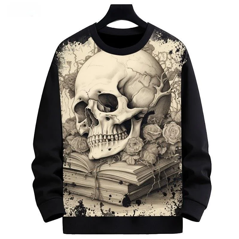 

Новая толстовка с рисунком ужасов в виде головы черепа, круглая мужская одежда с цифровой печатью, полиэфирное волокно, устойчивая к деформации, теплая