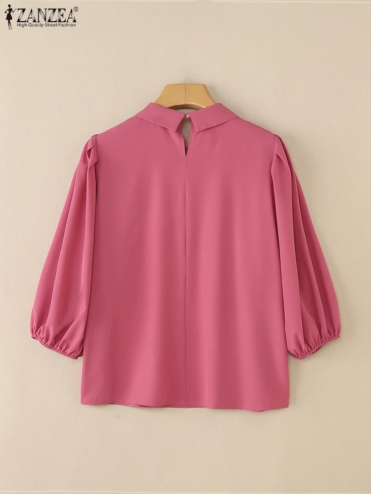 ZANZEA Korean Women Fashion Blouses 2025 Autumn Puff Sleeve Pullover Casual Solid Tunic Tops Pleated Elegant Office Lady Shirts