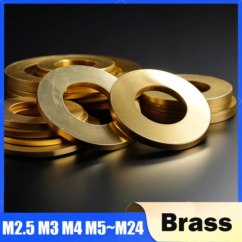 1-300Pcs M2.5 M3 M4 M5 M6 M8 M10 M12 M14 M16 M22 M24 GB97 Solid Brass Copper Flat Washer Plain Brass Gasket Shim Pad Ring Spacer