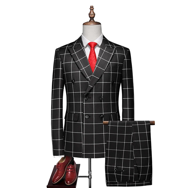 (Jacket +Pant+Vest) Luxury Men Groom Wedding Suits High Quality Business Social Prom Party Double Breasted Plaid Dress 3 Piece