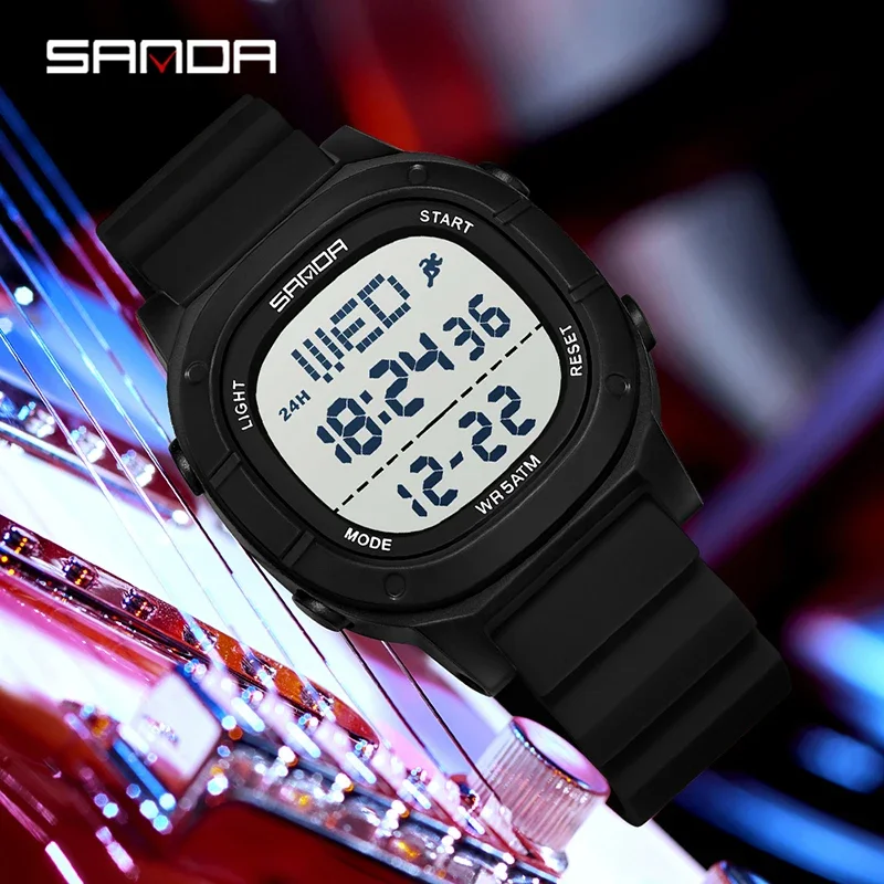 SANDA New Fashionable Men's Electronic Watch Alarm Clock Timer Calendar Shock Resistant Sports Leisure LED Digital Wristwatch