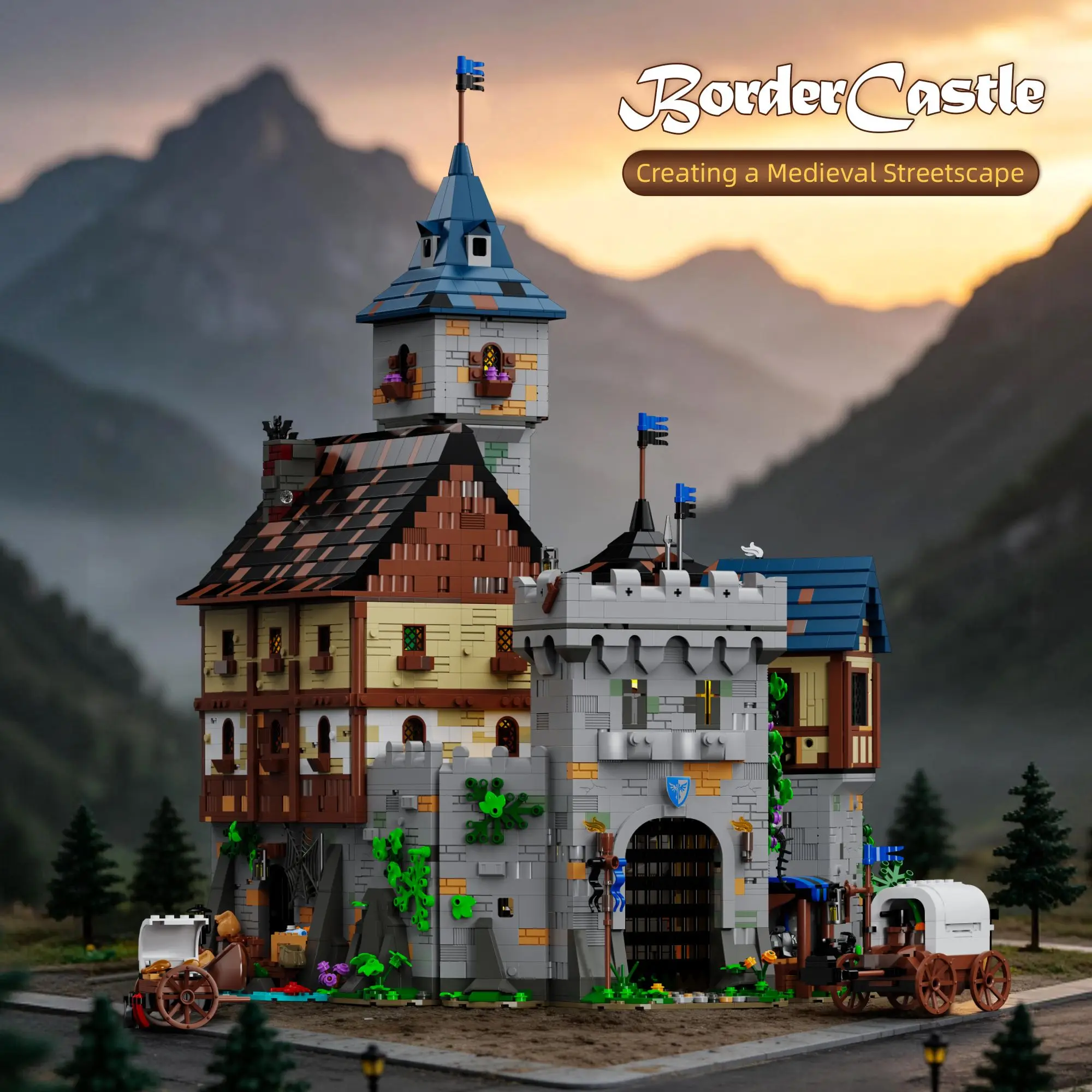 6609-teiliger Bausatz Schwarzes Falkenschloss, Straßenansicht Grenzschloss, Modulares Konstruktionsmodell, Bausteine für Erwachsene, Geschenke