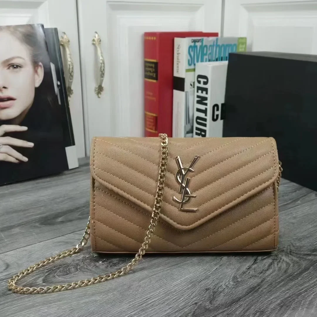 

Брендовая женская сумка через плечо, классическая черная сумка-клатч Caviar, дизайнерская сумка с цепочкой, черная мини-сумка через плечо из кожи с клапаном