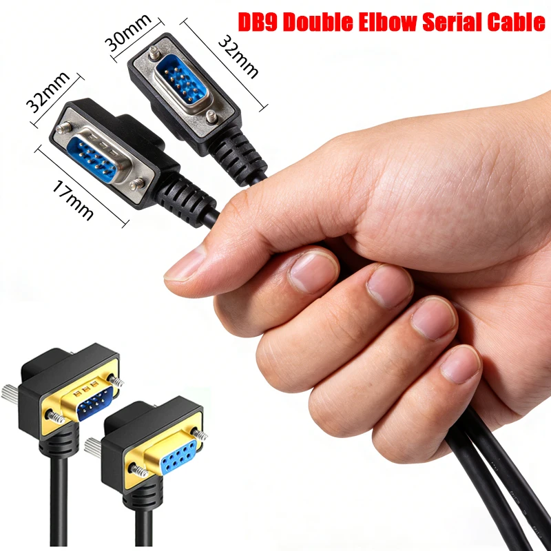 9-pin COM DB9 90/270 Pure Copper Serial Port Cable Elbow Degree RS232 Port Connection Cord Male to Male to Female Extension Line