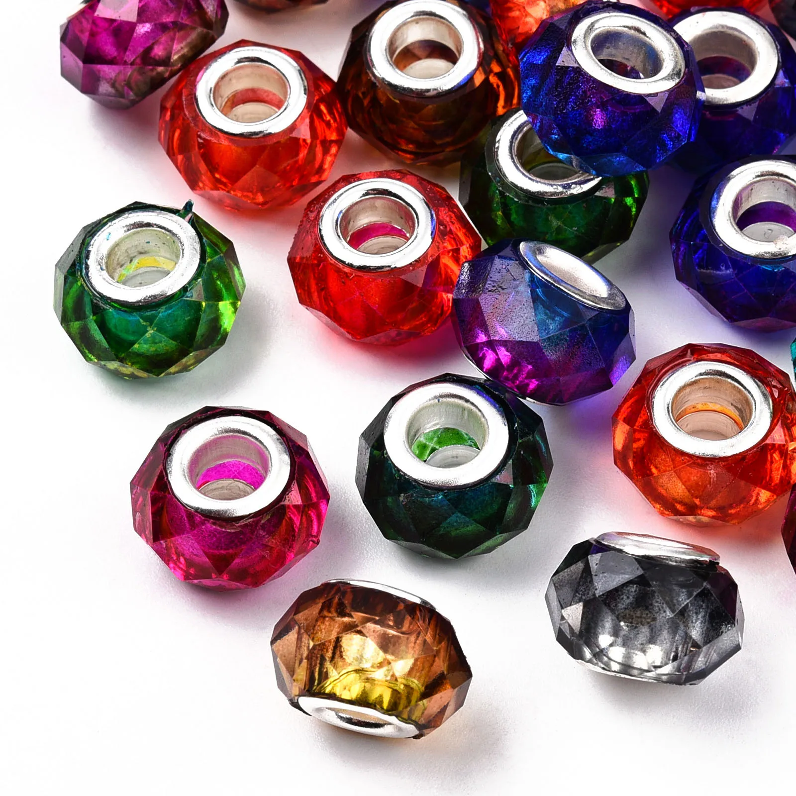 

100pcs Transparent Resin European Beads Imitation Crystal Large Hole Beads with Brass Double Cores DIY Handmade Craft Supplies