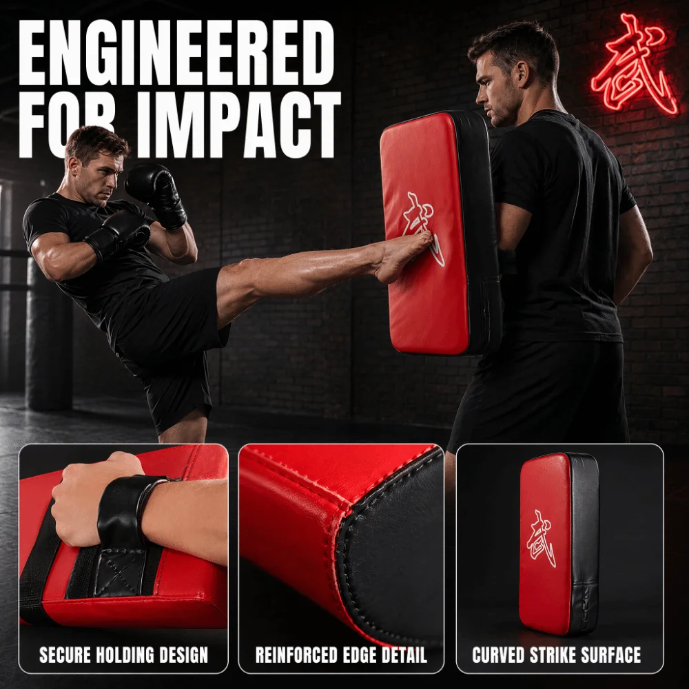 PU Taekwondo Kick Shield Curved Surface EVA Filling Training Kick Pad Hand Grip Reinforced Stitching Martial Arts Shield