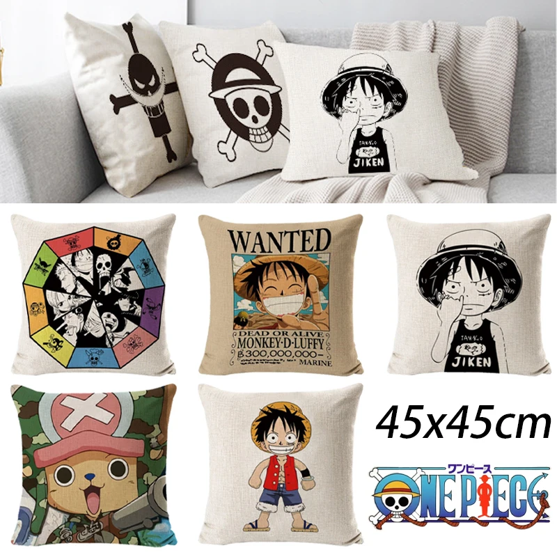 45x45cm uma peça luffy fronha anime travesseiros capa de poeira sofá escritório capa de linho crianças sala estar decoração casa