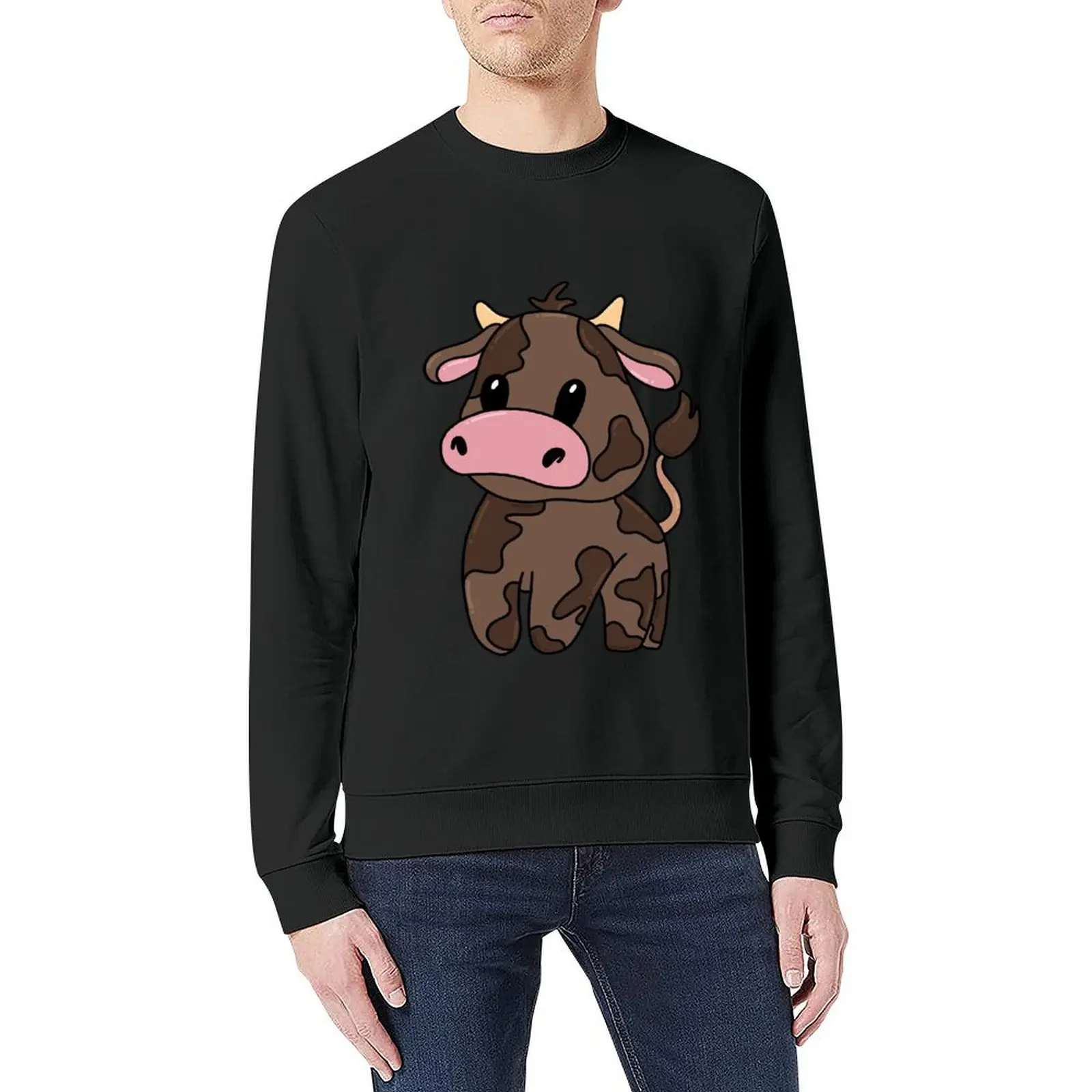 Brown Cartoon Cow design Pullover men's winter sweater men wear korean clothes aesthetic clothing autumn sweatshirt