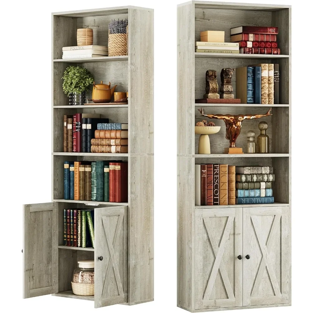 Industrial Bookshelves with Doors Set of 6 Shelf Display Storage Shelves 70 in Tall Bookcase for Home Office, Living Room