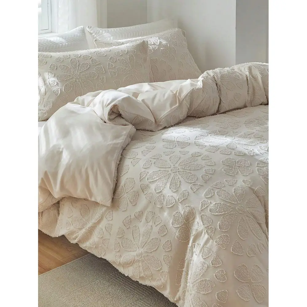 

Beige Flower Pattern Duvet Cover And Pillowcase Set, Bohemian Style Minimalist Japanese Style Polyester Bedding Set Suitable Fo