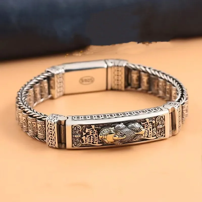 

Luxury 925 Silver Pixiu Bracelet Men's Lucky Jewelry Retro Domineering Bracelet Couple Birthday Gift Wholesale