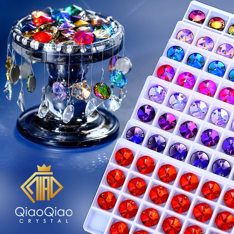 QIAO 42 Farben Rivoli Kristallglas Top Qualität Flatback Nähen Steine Nähen auf Strasssteine Für Handarbeiten Taschen Kleidungsstück Strass DIY – Detail 2
